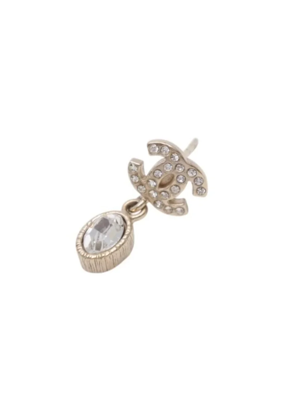 Chanel CC Logo Drop Earrings Dangle 09 Metal Rhinestone Silver
